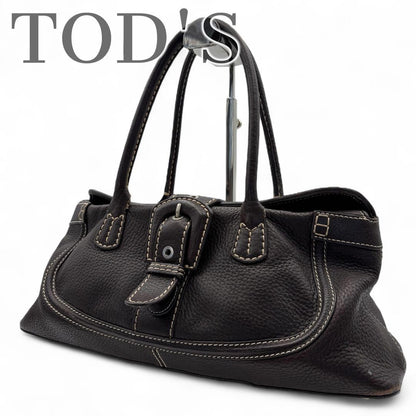 TOD'S Hand Bag Tote Purse Leather Brown Authentic