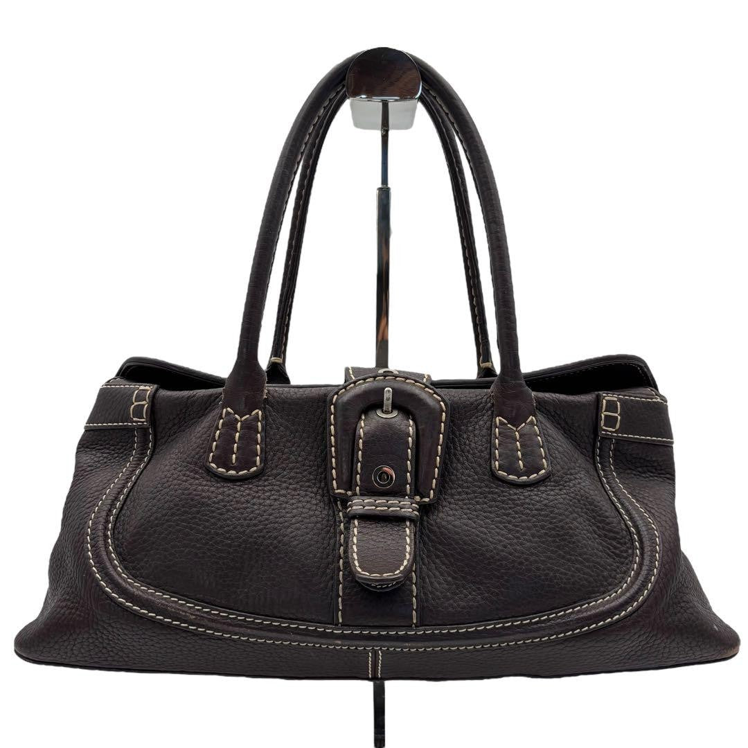 TOD'S Hand Bag Tote Purse Leather Brown Authentic