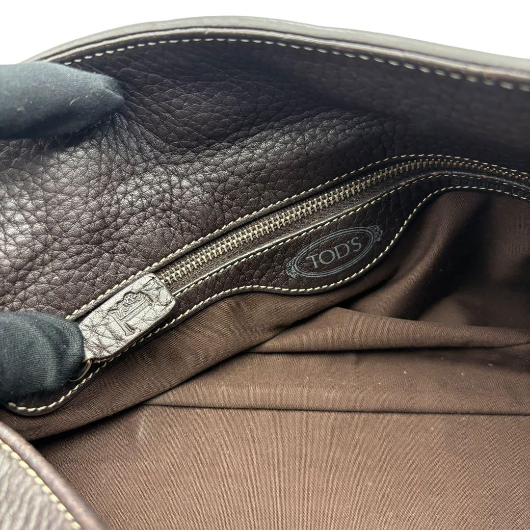 TOD'S Hand Bag Tote Purse Leather Brown Authentic