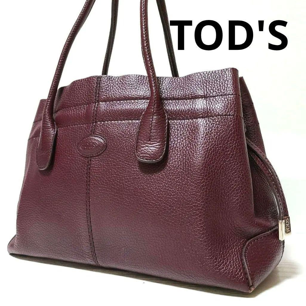 TOD'S Hand Bag Tote Purse Leather Bordeaux Red Authentic