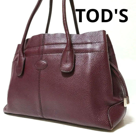 TOD'S Hand Bag Tote Purse Leather Bordeaux Red Authentic