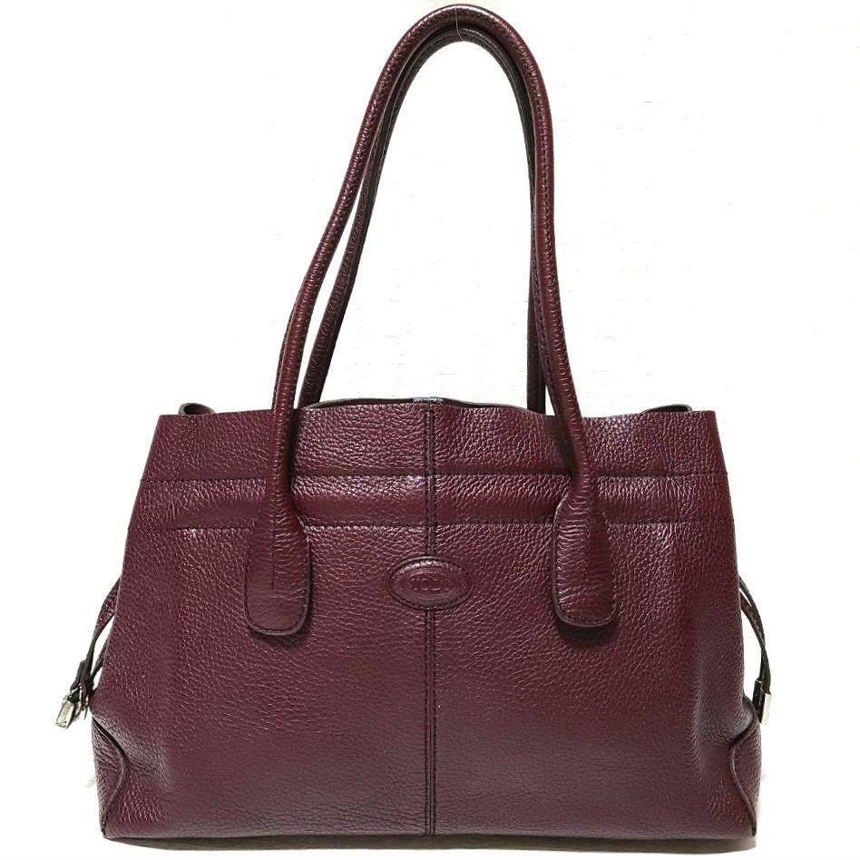 TOD'S Hand Bag Tote Purse Leather Bordeaux Red Authentic
