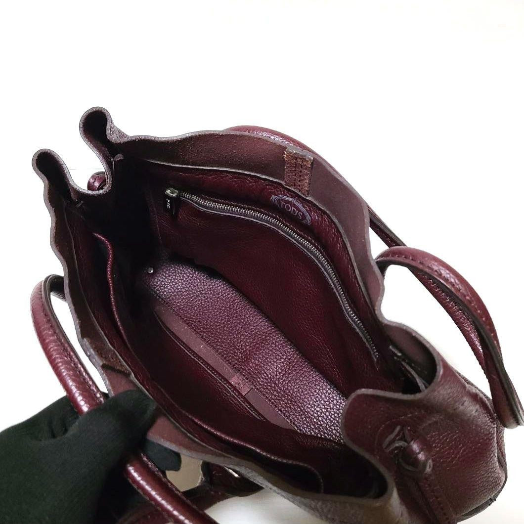 TOD'S Hand Bag Tote Purse Leather Bordeaux Red Authentic