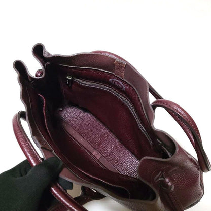 TOD'S Hand Bag Tote Purse Leather Bordeaux Red Authentic