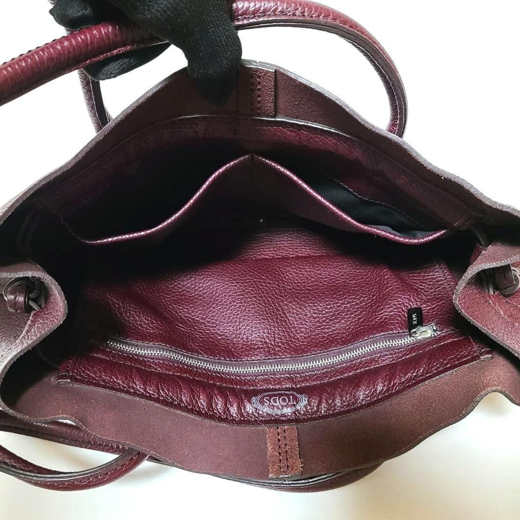 TOD'S Hand Bag Tote Purse Leather Bordeaux Red Authentic