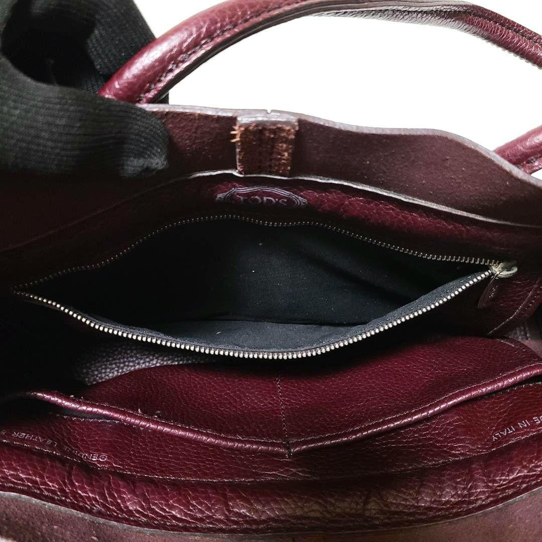 TOD'S Hand Bag Tote Purse Leather Bordeaux Red Authentic