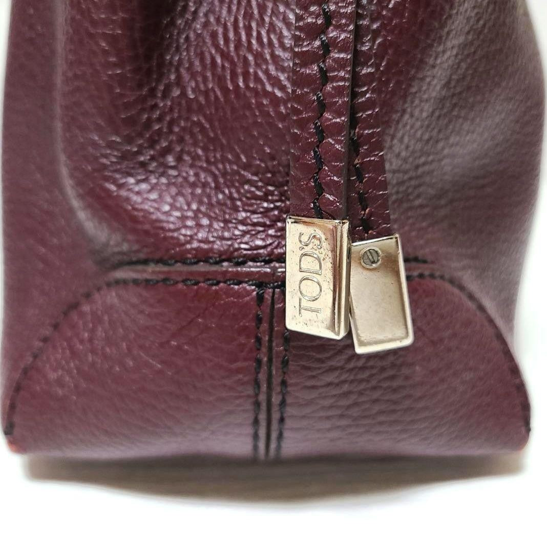 TOD'S Hand Bag Tote Purse Leather Bordeaux Red Authentic