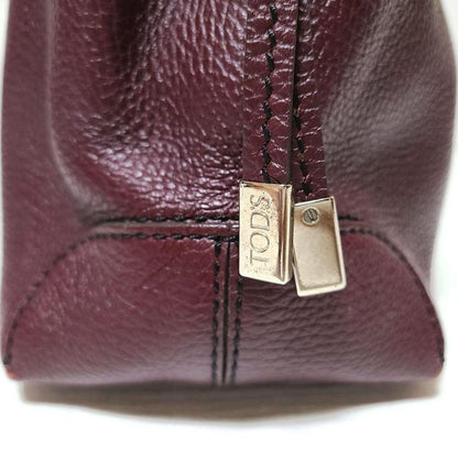 TOD'S Hand Bag Tote Purse Leather Bordeaux Red Authentic