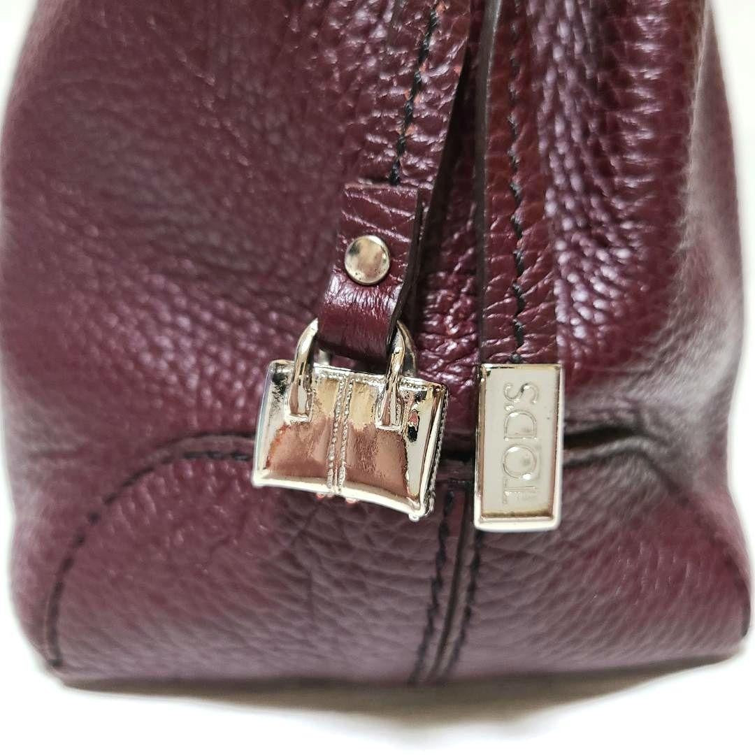 TOD'S Hand Bag Tote Purse Leather Bordeaux Red Authentic
