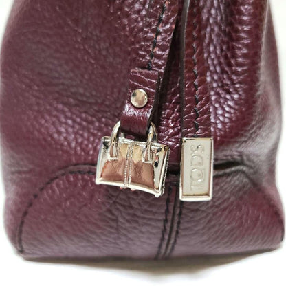 TOD'S Hand Bag Tote Purse Leather Bordeaux Red Authentic