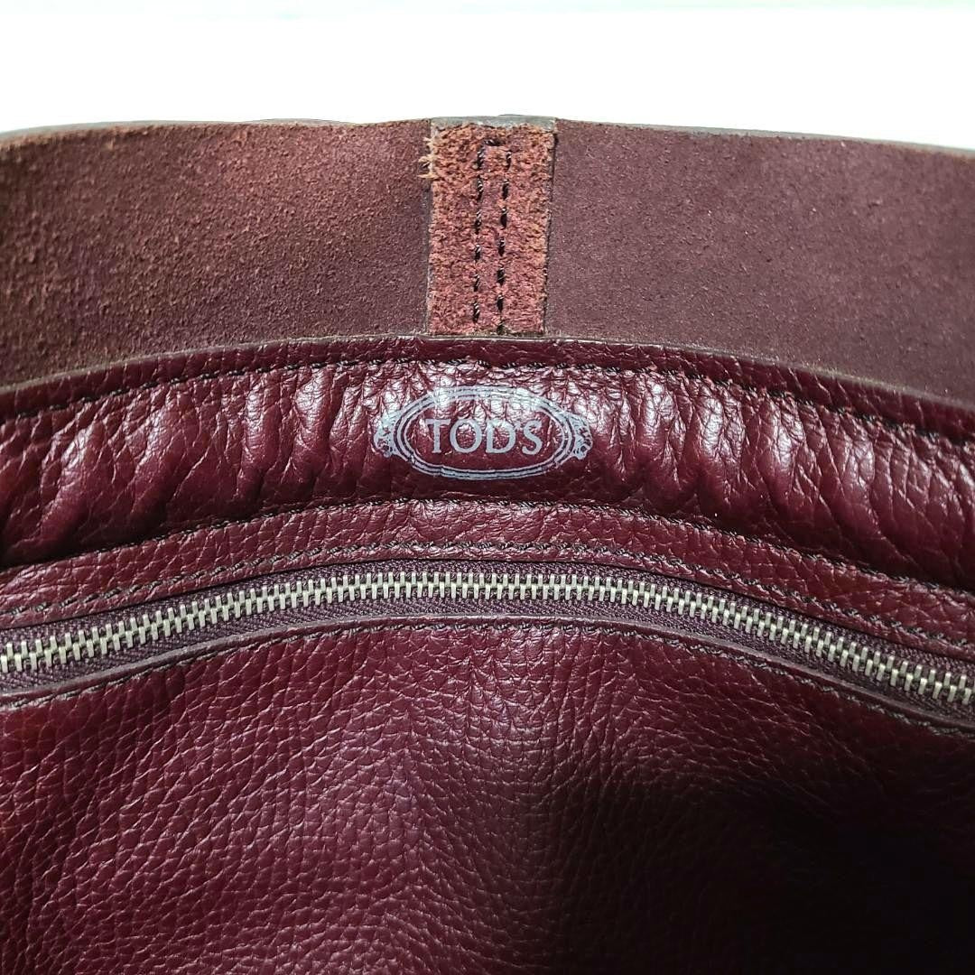 TOD'S Hand Bag Tote Purse Leather Bordeaux Red Authentic