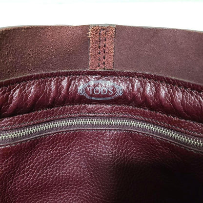 TOD'S Hand Bag Tote Purse Leather Bordeaux Red Authentic
