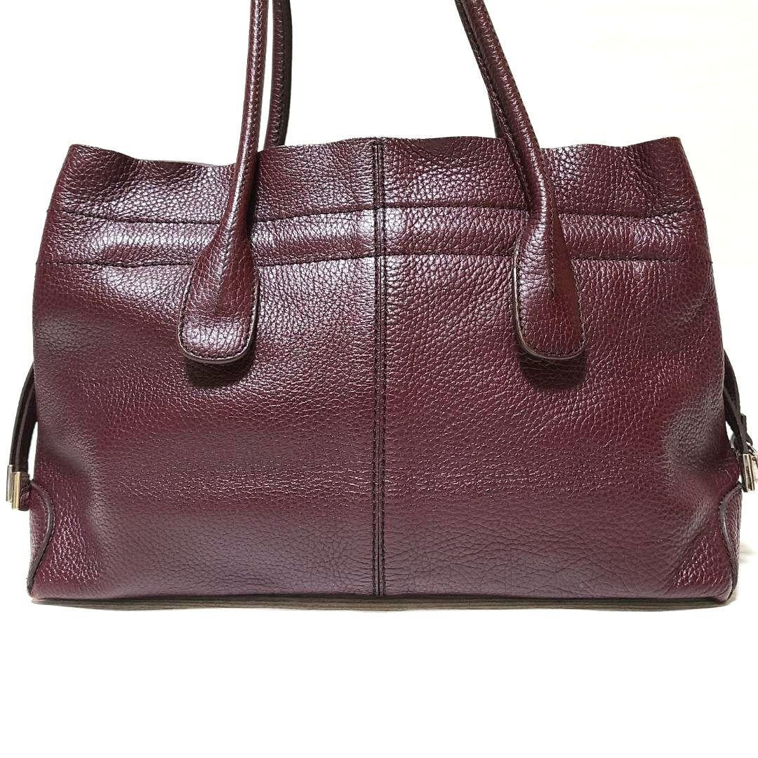 TOD'S Hand Bag Tote Purse Leather Bordeaux Red Authentic