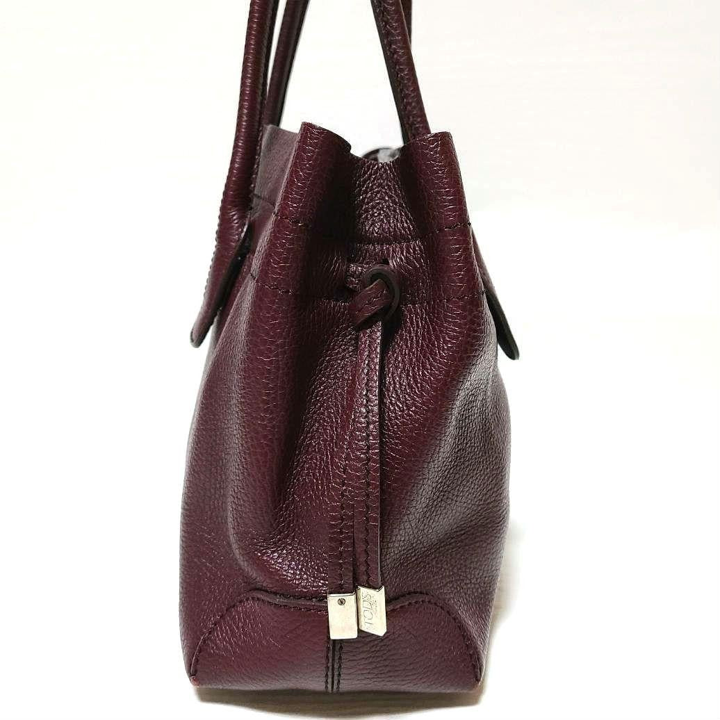 TOD'S Hand Bag Tote Purse Leather Bordeaux Red Authentic