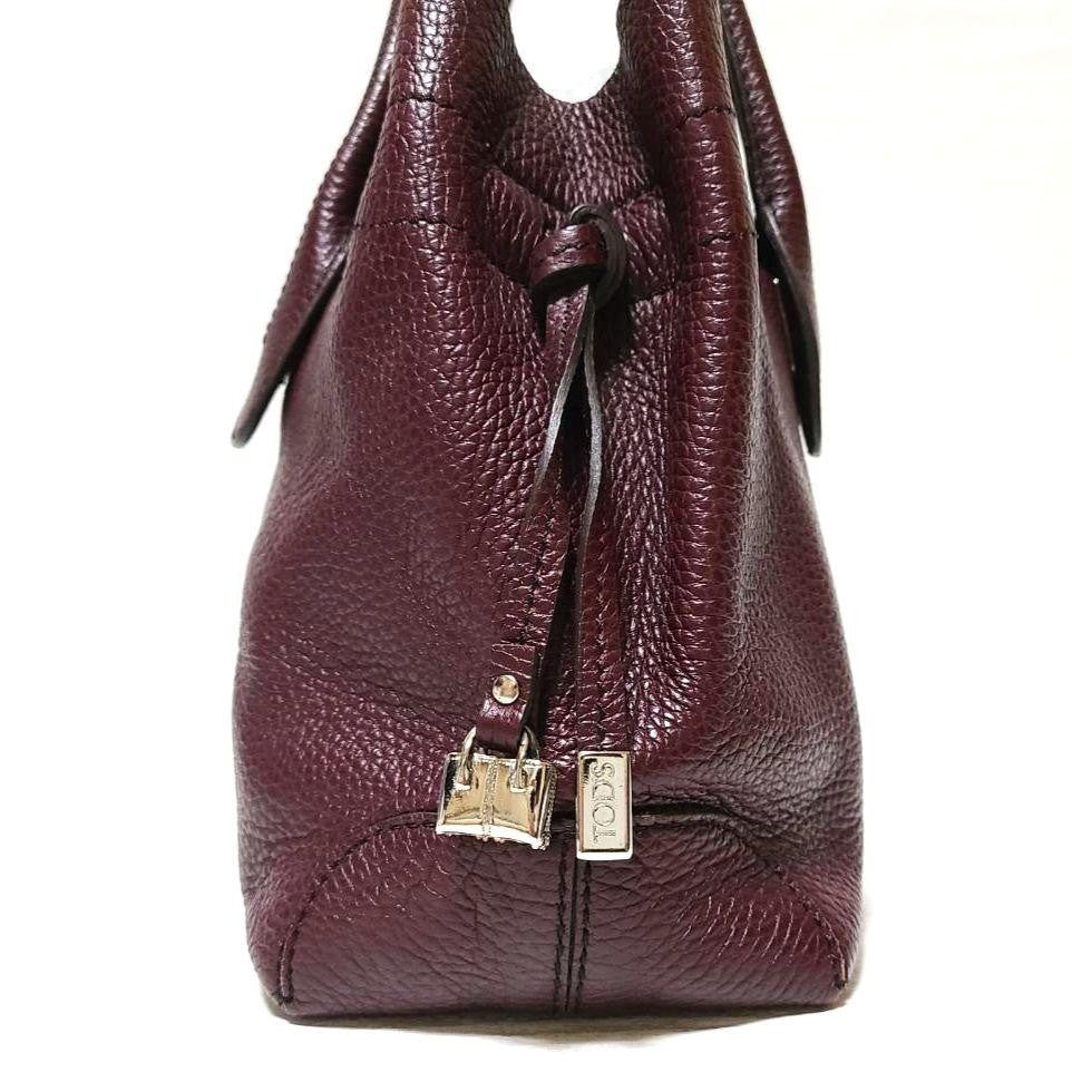 TOD'S Hand Bag Tote Purse Leather Bordeaux Red Authentic