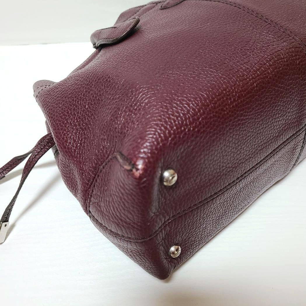 TOD'S Hand Bag Tote Purse Leather Bordeaux Red Authentic