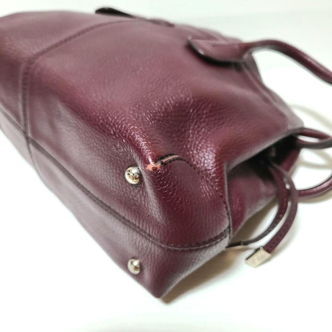 TOD'S Hand Bag Tote Purse Leather Bordeaux Red Authentic