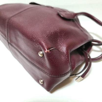 TOD'S Hand Bag Tote Purse Leather Bordeaux Red Authentic