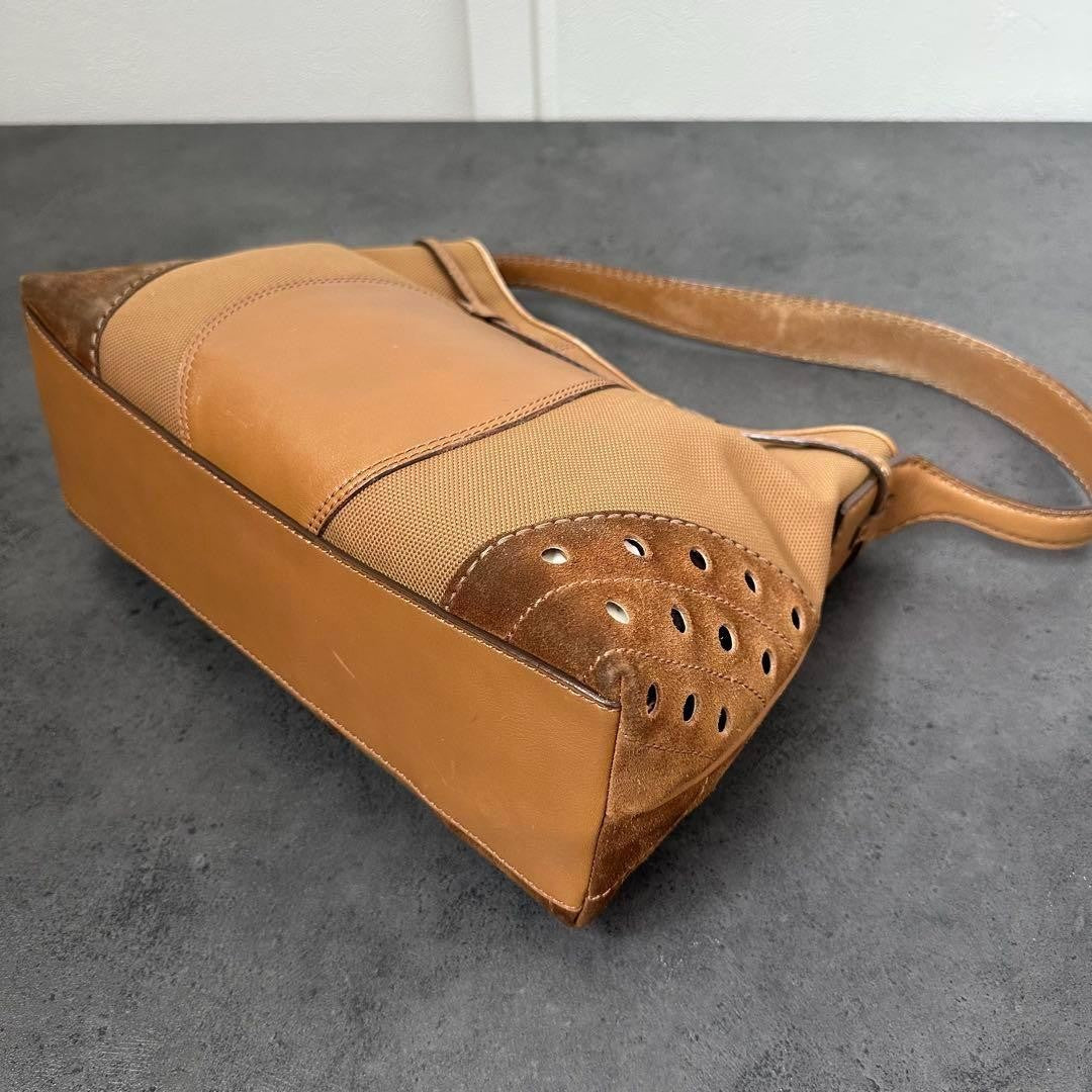 TOD'S Shoulder Bag Purse Canvas Leather Suede Authentic