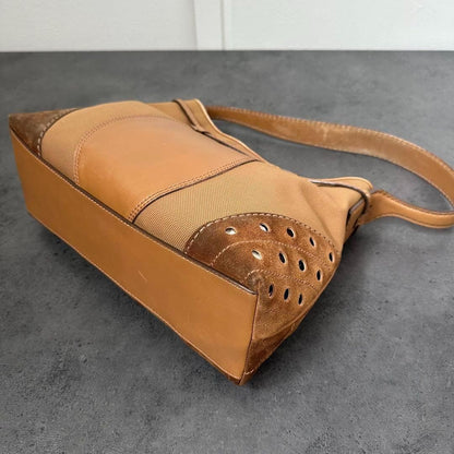 TOD'S Shoulder Bag Purse Canvas Leather Suede Authentic