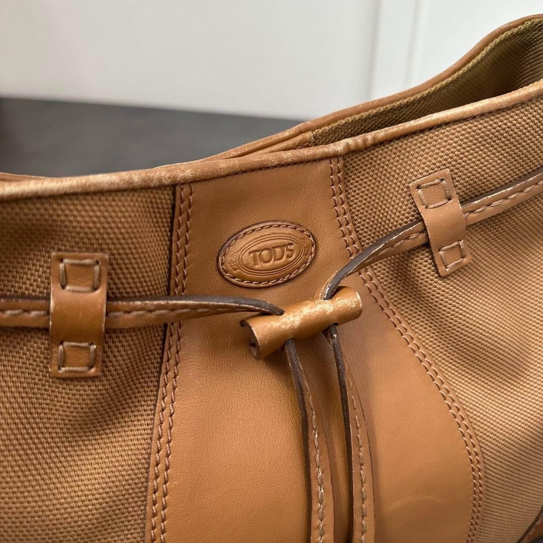 TOD'S Shoulder Bag Purse Canvas Leather Suede Authentic