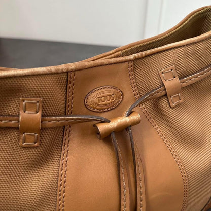 TOD'S Shoulder Bag Purse Canvas Leather Suede Authentic