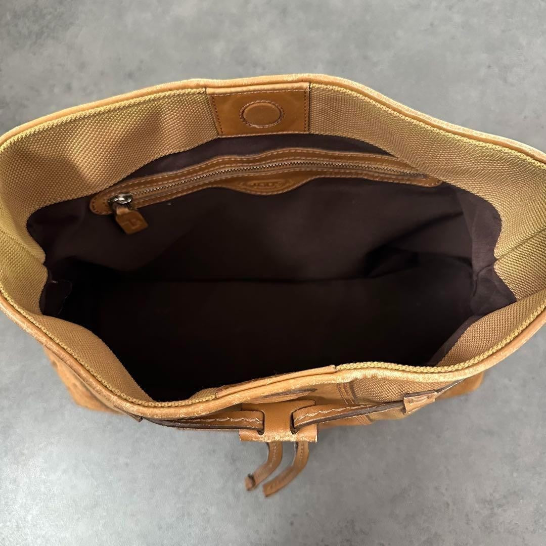 TOD'S Shoulder Bag Purse Canvas Leather Suede Authentic