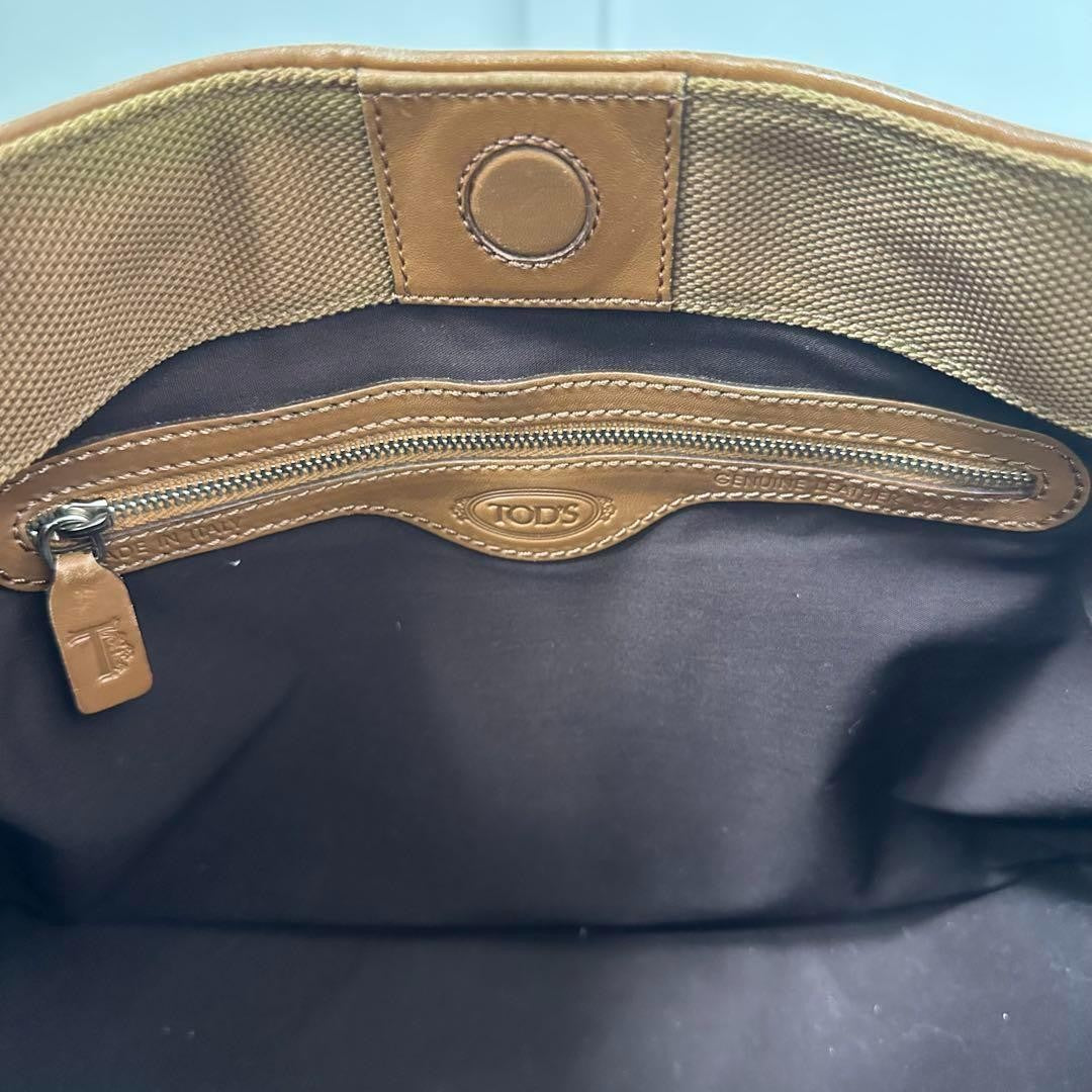 TOD'S Shoulder Bag Purse Canvas Leather Suede Authentic