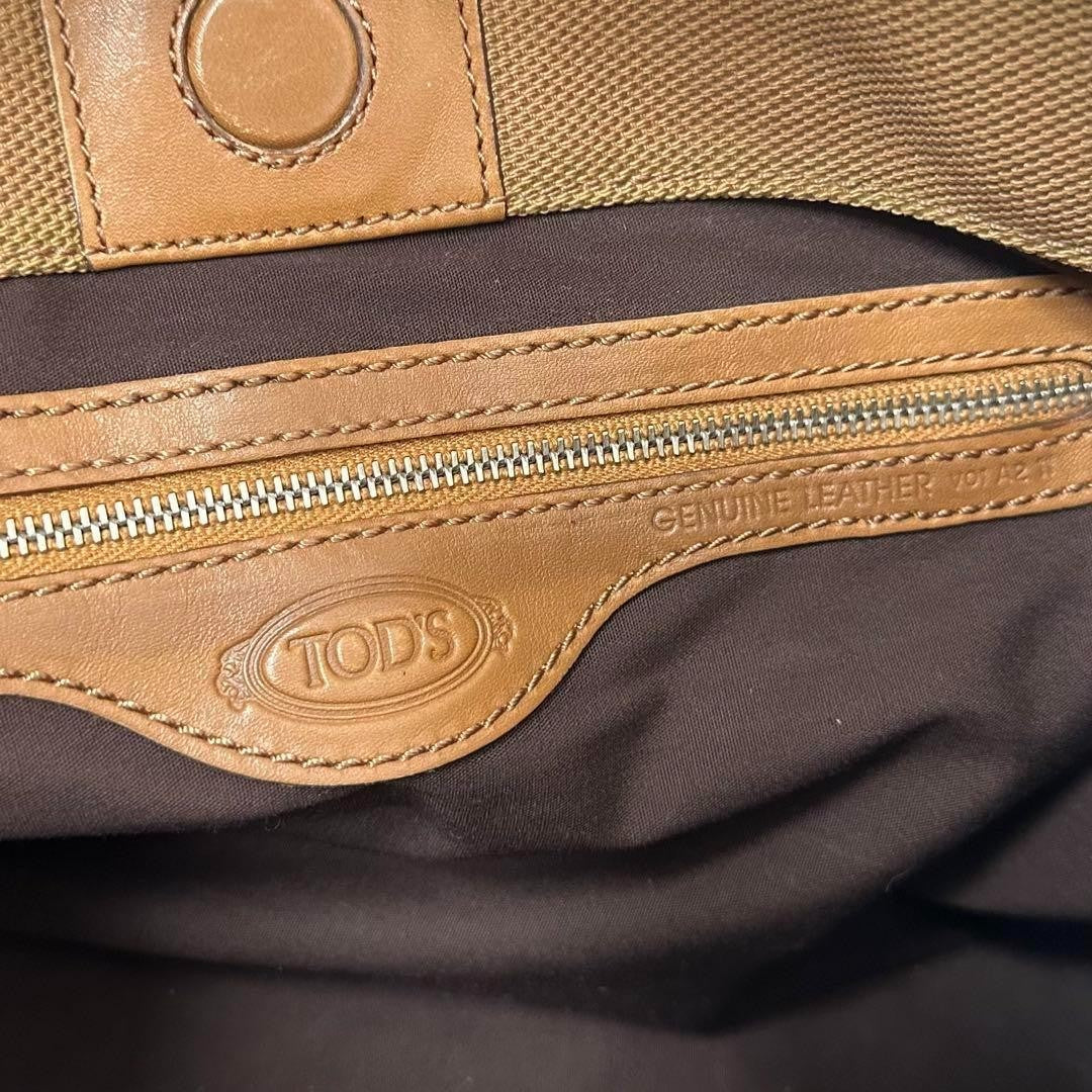 TOD'S Shoulder Bag Purse Canvas Leather Suede Authentic