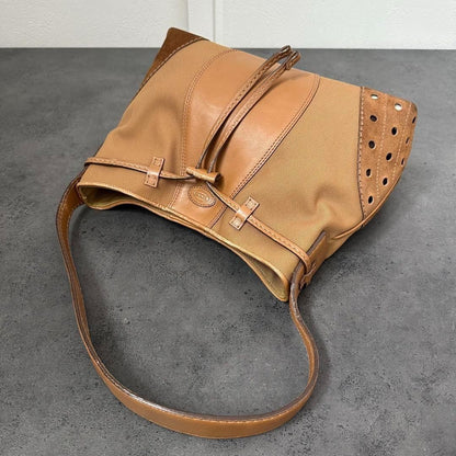 TOD'S Shoulder Bag Purse Canvas Leather Suede Authentic