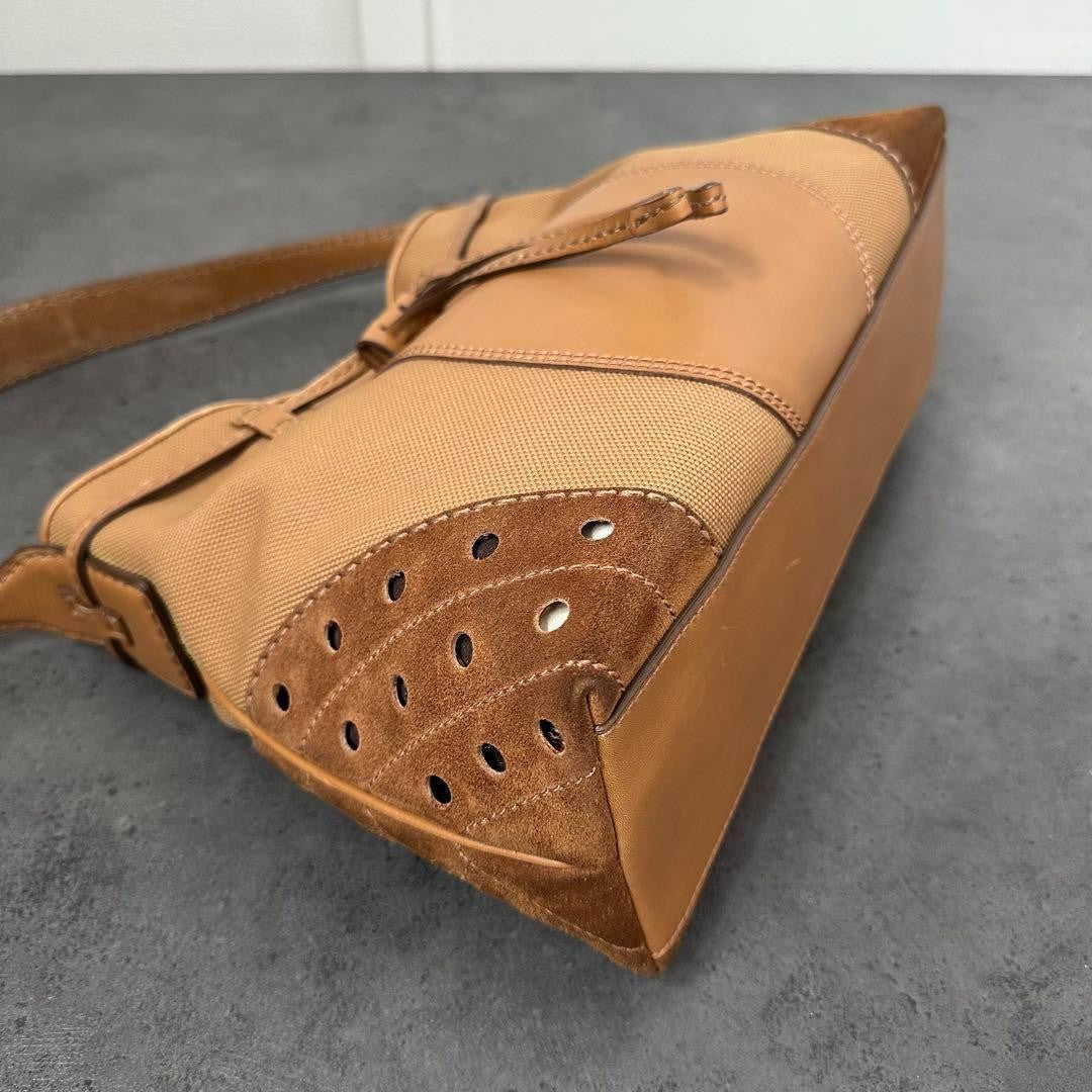TOD'S Shoulder Bag Purse Canvas Leather Suede Authentic