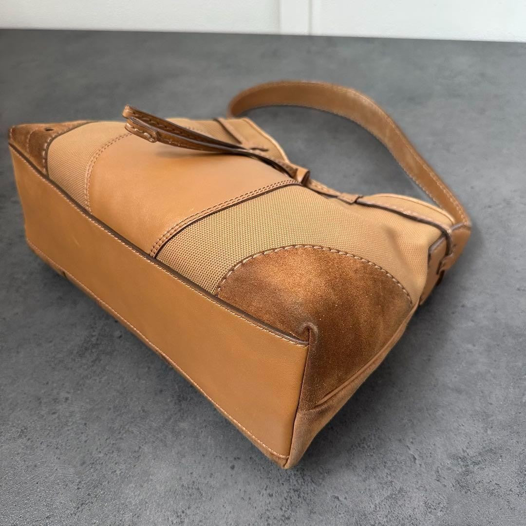 TOD'S Shoulder Bag Purse Canvas Leather Suede Authentic