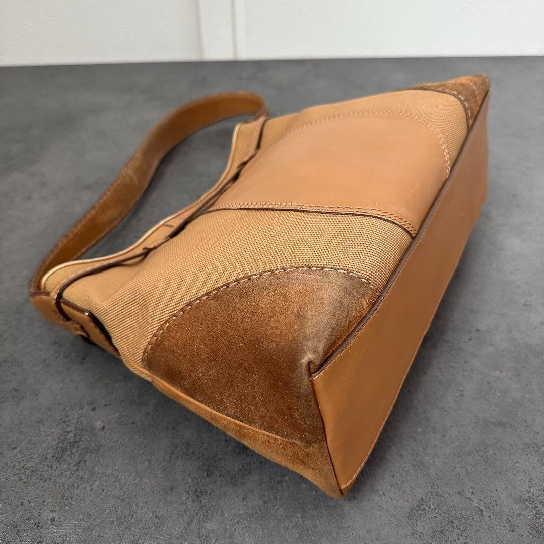 TOD'S Shoulder Bag Purse Canvas Leather Suede Authentic