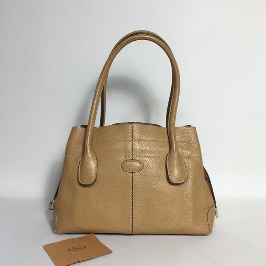 TOD'S Hand Bag Tote Purse Leather Brown Authentic