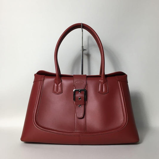 TOD'S Hand Bag Tote Purse Leather Red Authentic