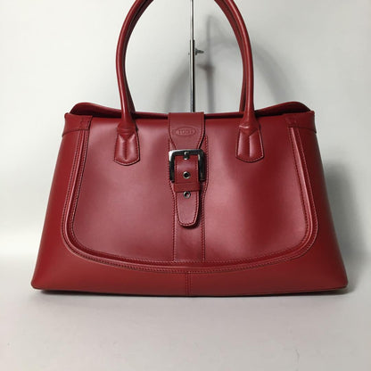 TOD'S Hand Bag Tote Purse Leather Red Authentic