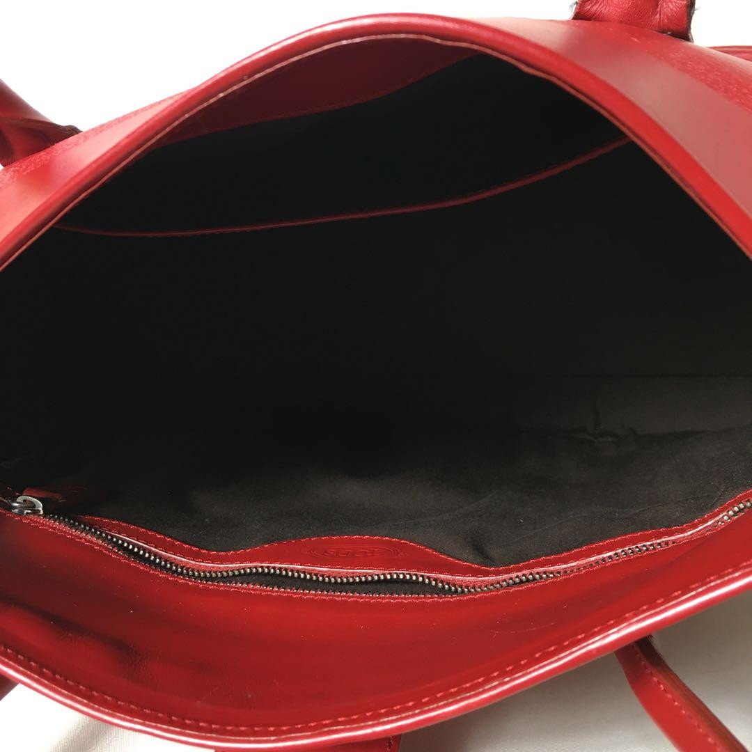 TOD'S Hand Bag Tote Purse Leather Red Authentic