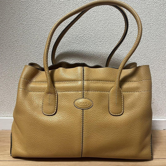 TOD'S Hand Bag Tote Purse D Bag Leather Camel Authentic