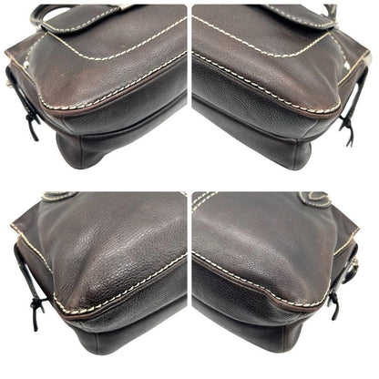 TOD'S Hand Bag Tote Purse Leather Dark Brown Authentic
