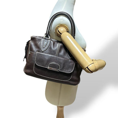 TOD'S Hand Bag Tote Purse Leather Dark Brown Authentic