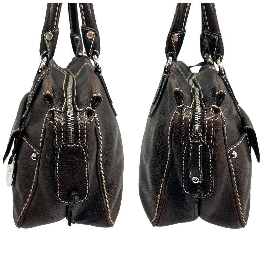 TOD'S Hand Bag Tote Purse Leather Dark Brown Authentic