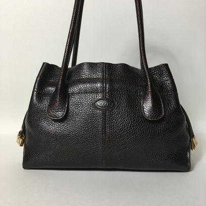 TOD'S Hand Bag Tote Purse Leather Dark Brown Authentic