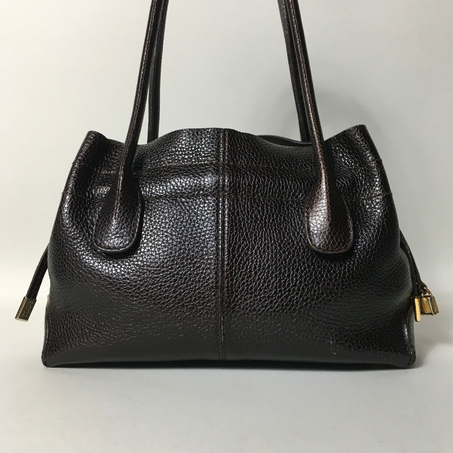 TOD'S Hand Bag Tote Purse Leather Dark Brown Authentic