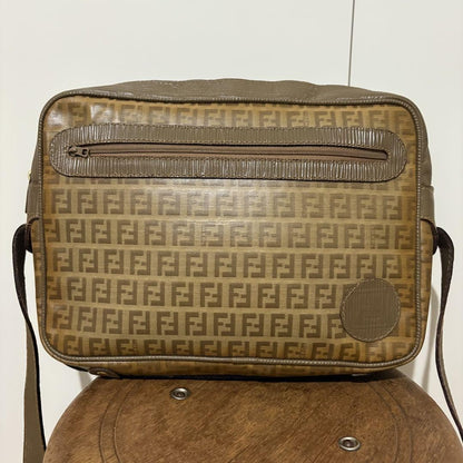 FENDI Shoulder Bag Purse FF Zucca PVC Leather Brown Authentic