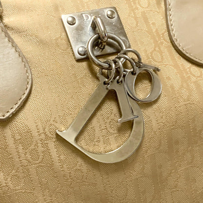 Christian Dior Handbag Trotter Charm Tote Purse Nylon Leather Beige Authentic