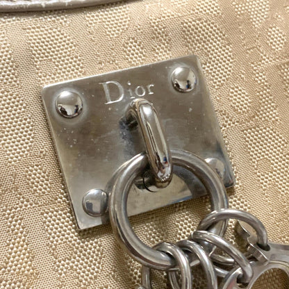 Christian Dior Handbag Trotter Charm Tote Purse Nylon Leather Beige Authentic