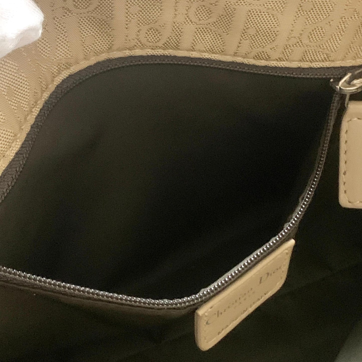 Christian Dior Handbag Trotter Charm Tote Purse Nylon Leather Beige Authentic