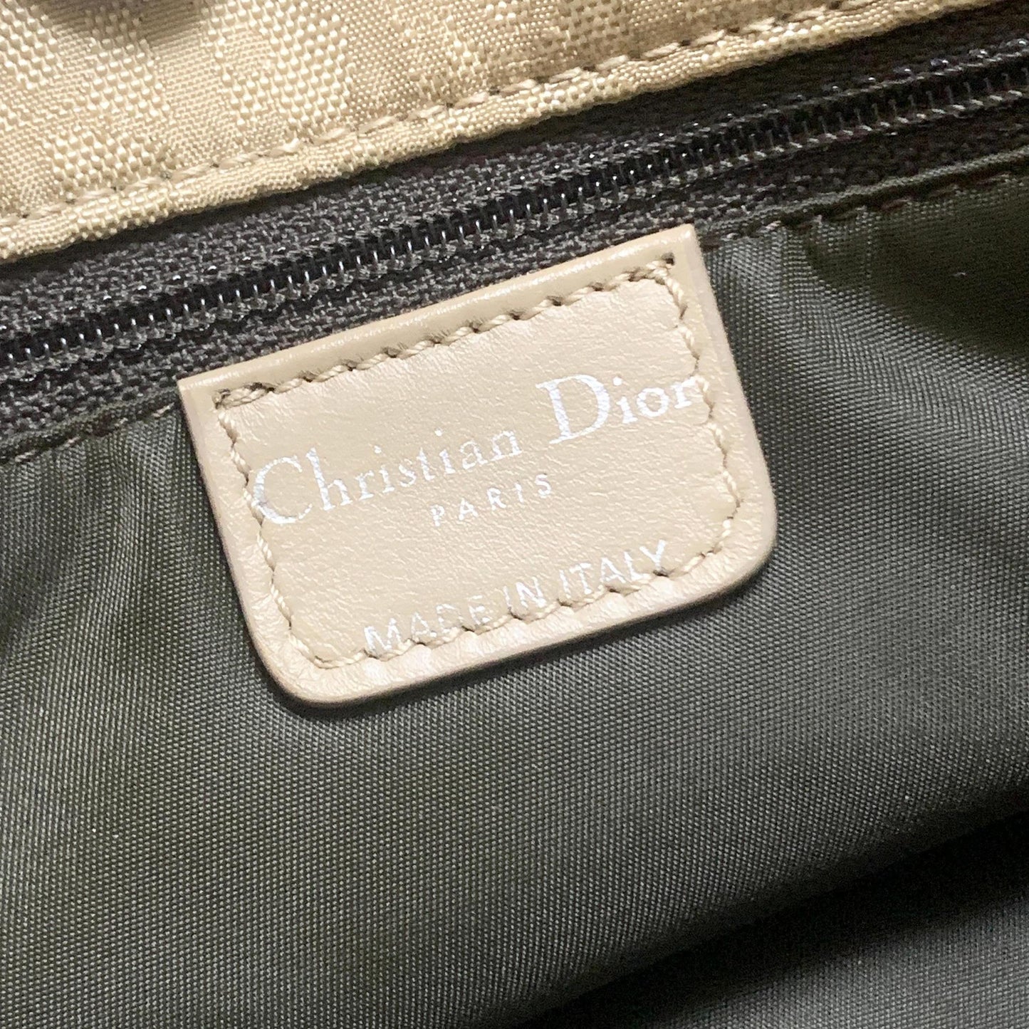 Christian Dior Handbag Trotter Charm Tote Purse Nylon Leather Beige Authentic