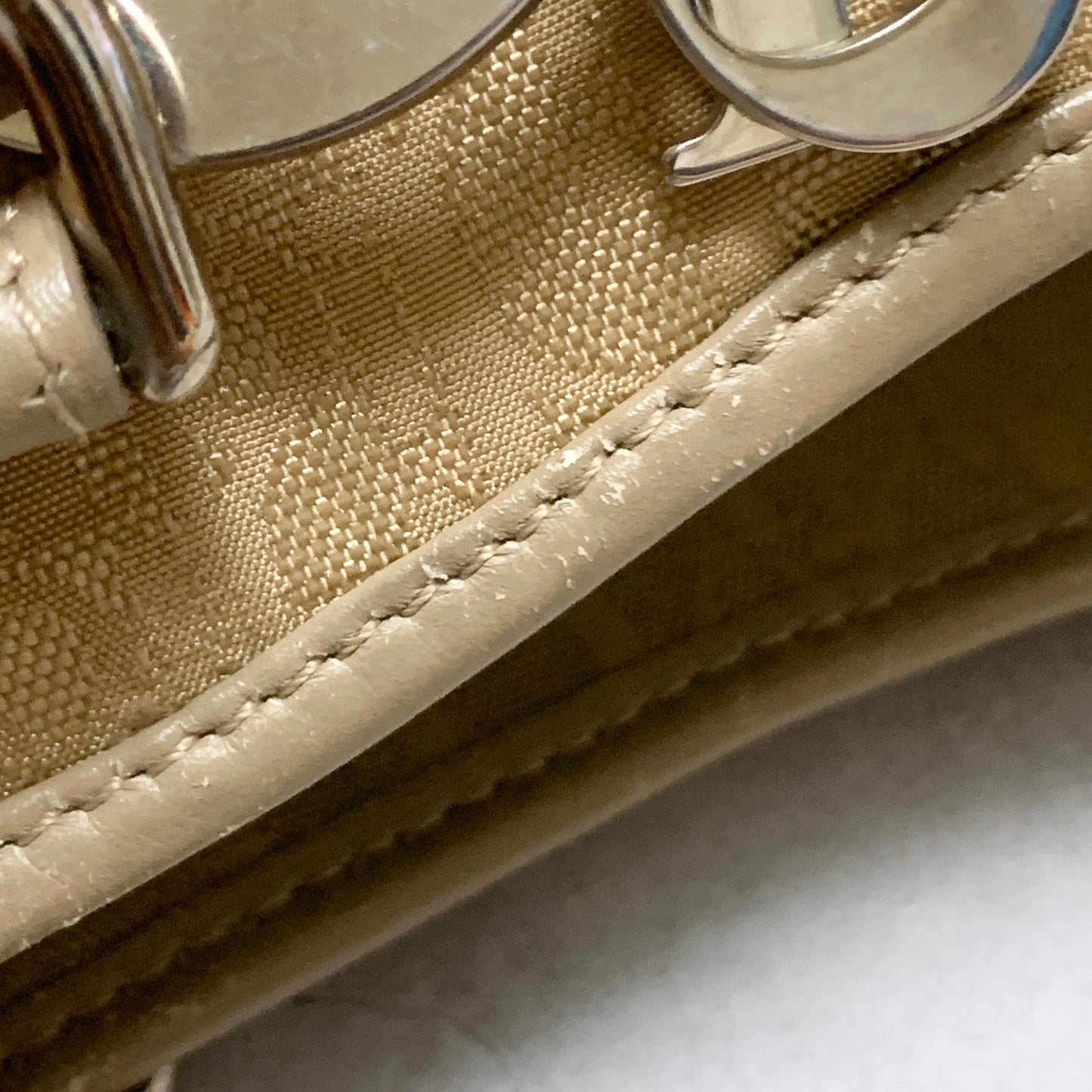 Christian Dior Bag Trotter Charm Hand Tote Purse Canvas Beige Silver Authentic