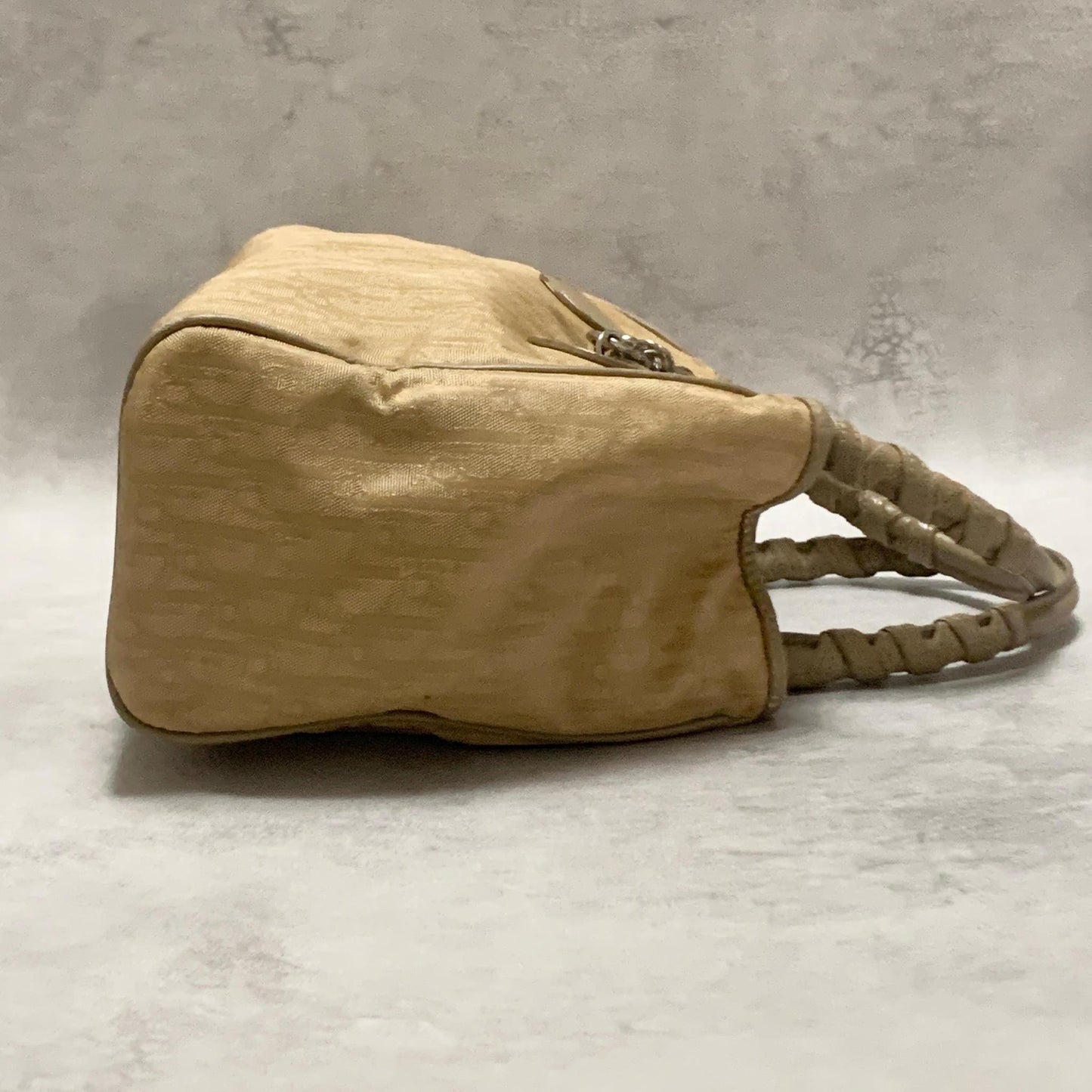 Christian Dior Handbag Trotter Charm Tote Purse Nylon Leather Beige Authentic